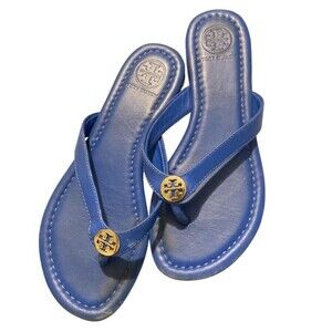 Tory Burch Girls Sandals Size 5 Navy Blue Leather Open‎ Toe Shoes Toddler Logo